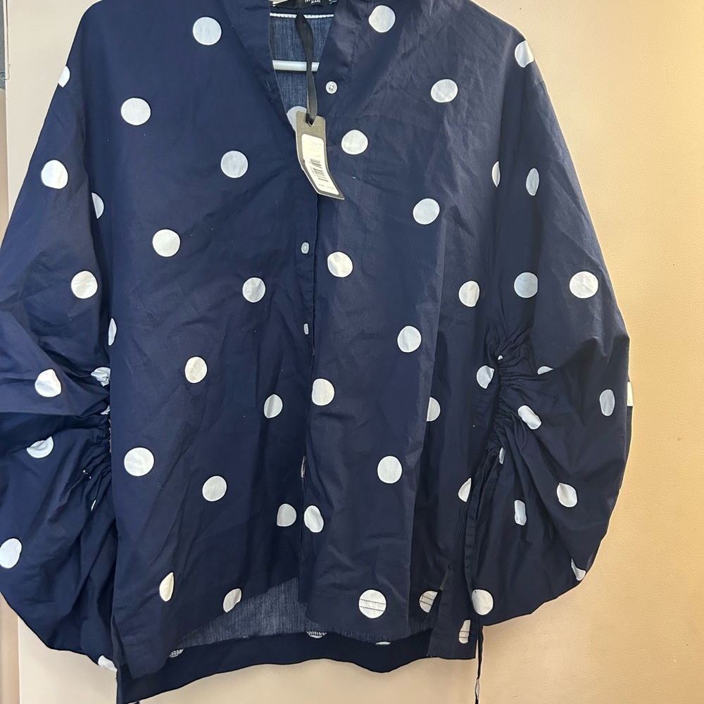 MAX Jeans shirt blue and white polka dot